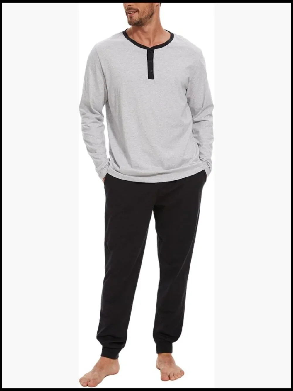 100% Cotton Henley Neckline Pajama Set 2-Piece Lounge Sleepwear